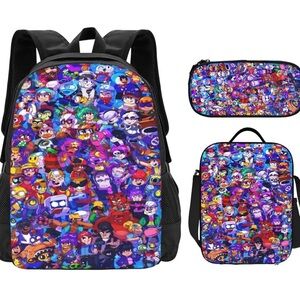 BRAWL Vibrant Cartoon Character Kids Backpack Set 3 Pieces